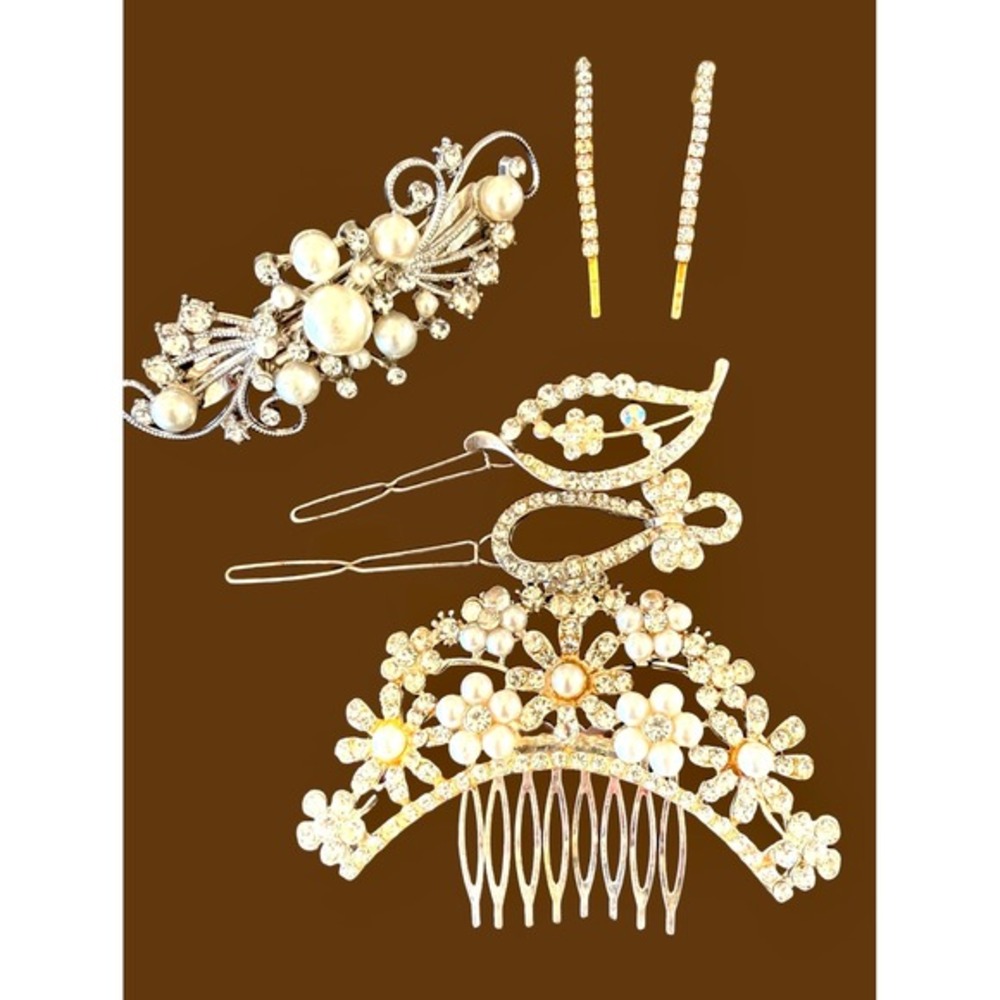 Bridal Hair Accessories Lot Rhinestone Faux Pearl Comb Barrettes‎ Pins